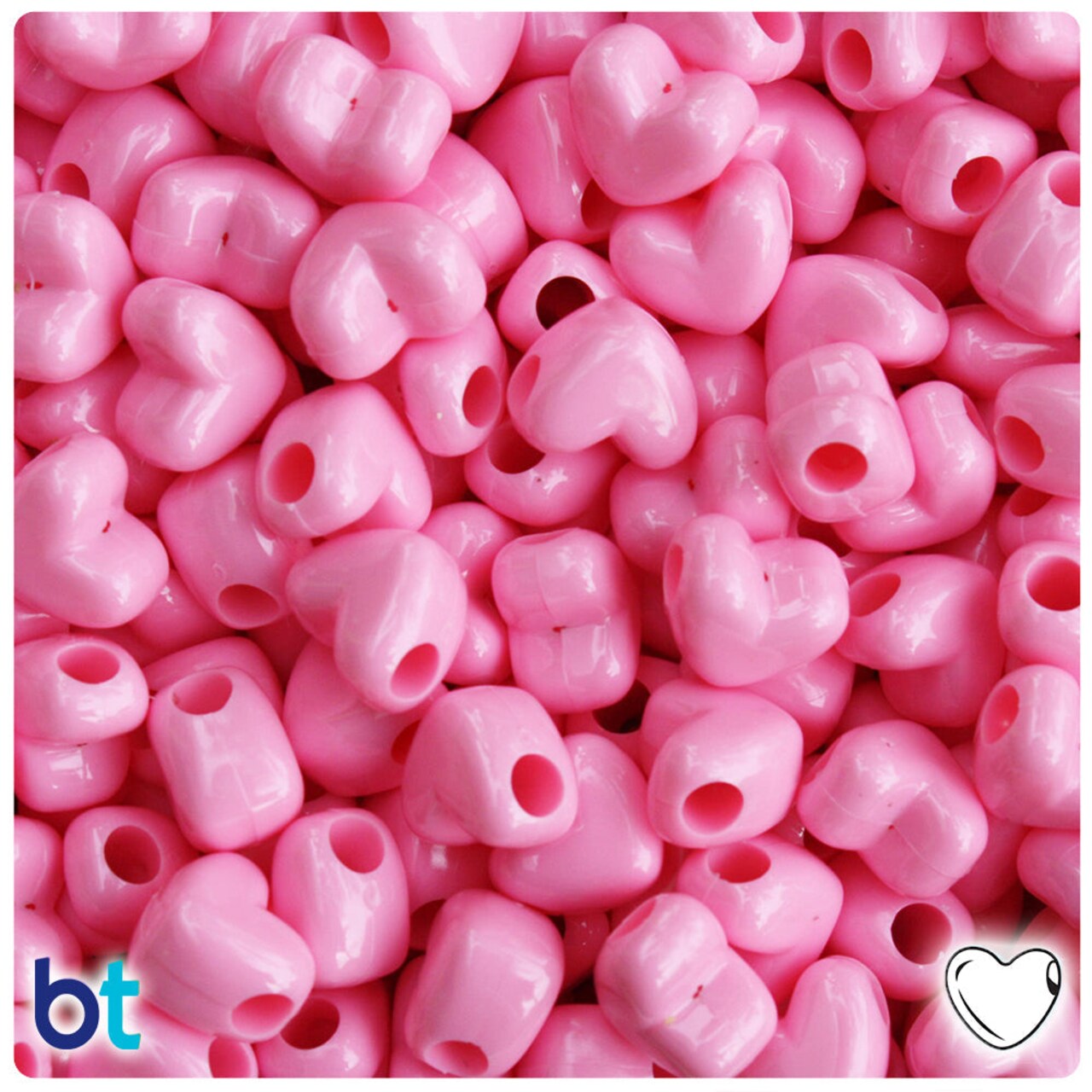 BeadTin Baby Pink Opaque 12mm Heart (HH) Plastic Pony Beads (250pcs)